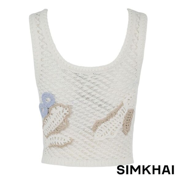 SIMKHAI **NWT** Vail Floral Crochet-Knit Tank Top in Blue Haze - Picture 4 of 13
